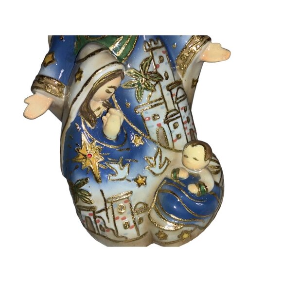 Holy Family Jesus Porcelain Nativity Blue Gold Bethlehem Scene 2005 Roman Inc - Picture 3 of 11